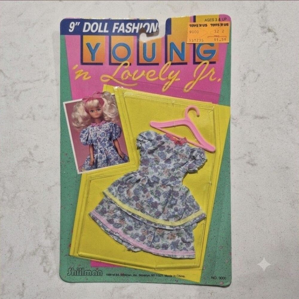 Vintage 1989 Shillman Young 'n Lovely Jr. Doll Outfit Sealed Floral Dress 9 in.